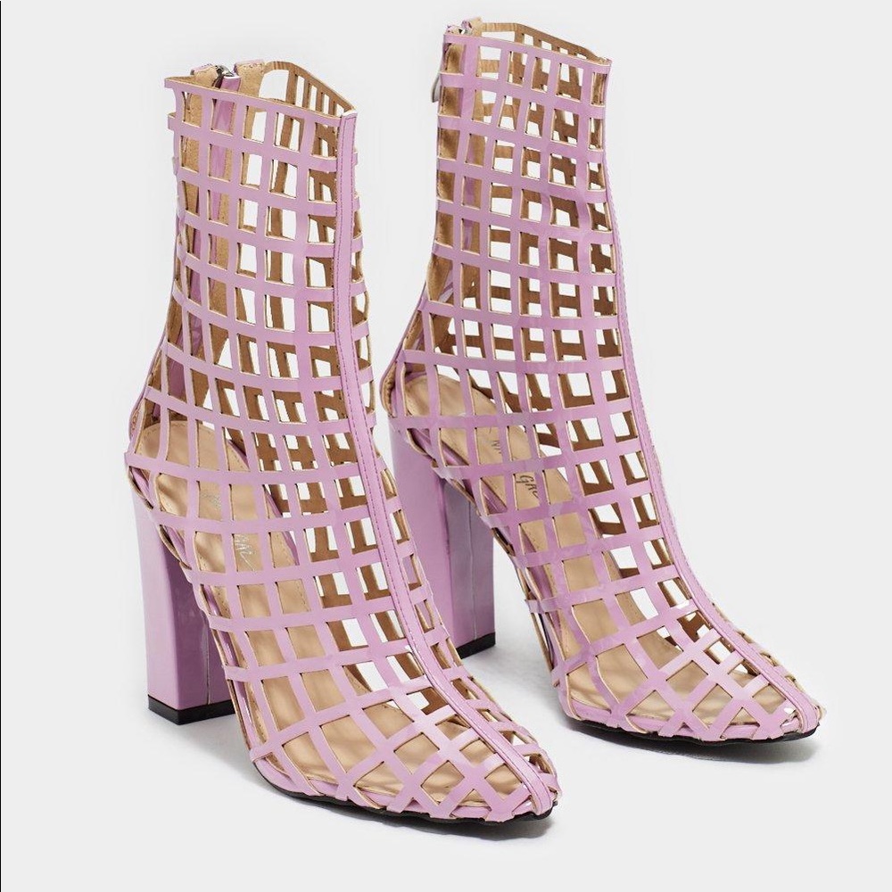nasty gal lilac cage heel boots